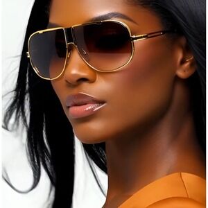 Gold Frame Aviator Sunglasses Square Oversize Fashion Designer Sun Glasses Women